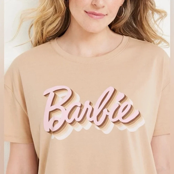 Maurices Tan Pink Barbie Logo Short Sleeve Graphic Tee Medium Women’s - Picture 1 of 11